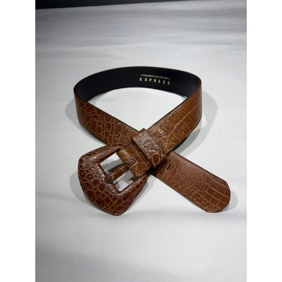 Express Accessories - Vintage Compagnie Internationale Express Brown Croc Embossed Leather Belt Large